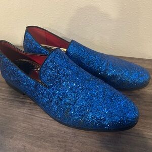 Electric Blue Sequined Slip-On Loafers